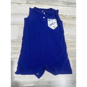 KicKee Pants Romper 12-18M Blue Bamboo Henley Dino Pocket GUC